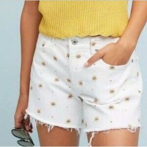 Anthropologie Pilcro & The Letterpress Starburst Embroidered White Denim Shorts
